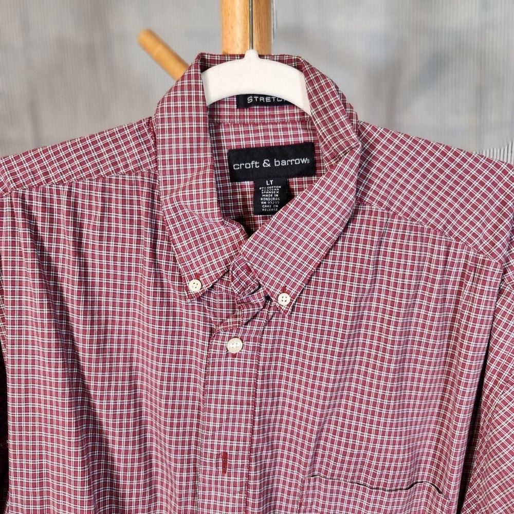 Croft & Barrow Large Tall $55 Red White Check Stretch Cotton Button Down Shirt